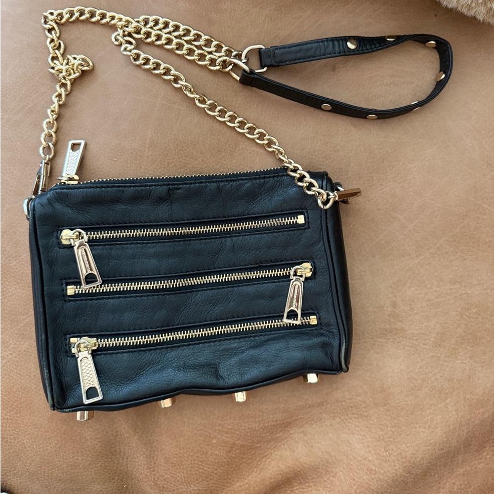 Rebecca Minkoff Mini Moto 5 Zipper, Gold Hardware, Crossbody Bag